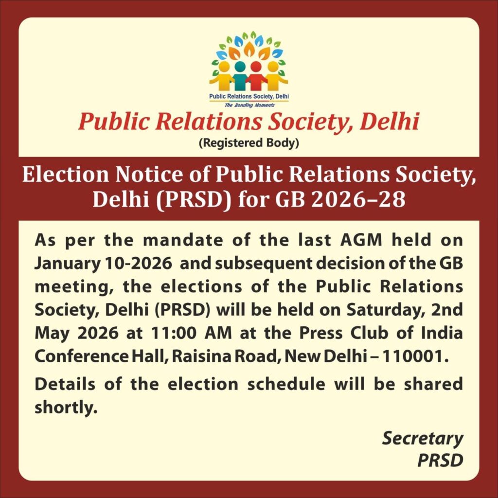 Elections Notice of Public Relations Society, Delhi